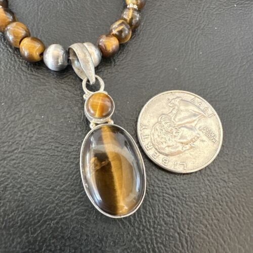Southwestern Coffee Brown Tiger's Eye Multi-Stone Pendant Necklace | Sterling Silver | 21" | 17052