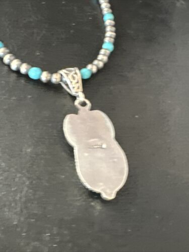 Navajo Pearls Kingman Turquoise Pendant Necklace | Sterling Silver | Authentic Native American Handmade | 14894