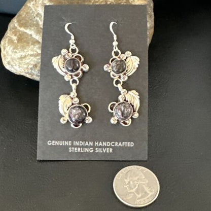Navajo Purple Sugilite Dangle Earrings | Sterling Silver | 2" | Authentic Native American Handmade | 15691