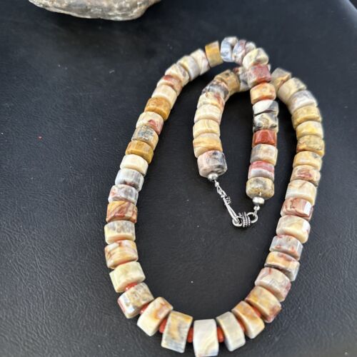 Southwestern Yellow Red Jasper Coral Necklace | 12mm Sterling Silver | Authentic Native American Handmade | 20" | 14433