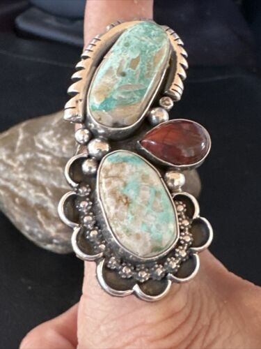 Navajo Royston Turquoise Cluster Ring | Authentic Native American Sterling Silver | Multi-Stone | Sz 9.5 | 14844