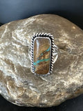 Navajo Ribbon Boulder Green Turquoise Ring | Sterling Silver | Sz 8 | Authentic Native American Handmade | 16384