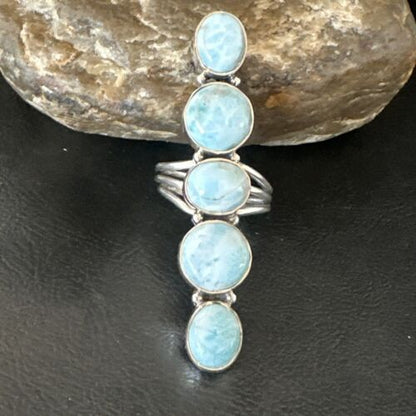 Navajo Blue Larimar Multi-Stone Cluster Ring | Authentic Native American Sterling Silver | Sz 9.5 | 17555