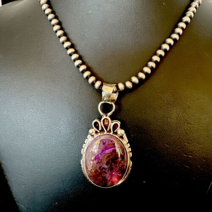 Navajo Pearls Purple Sugilite Pendant Necklace | Sterling Silver Beads | Authentic Native American Handmade | 16461