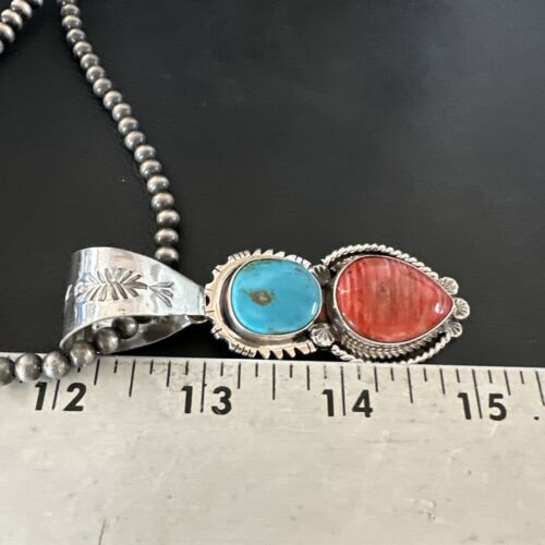 Navajo Blue Kingman Turquoise Spiny Pendant Necklace | Sterling Silver | Multi-Stone | 16824