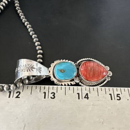 Navajo Blue Kingman Turquoise Spiny Pendant Necklace | Sterling Silver | Multi-Stone | 16824