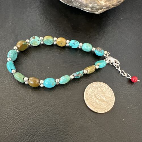 Southwestern Blue Turquoise Bead Link Bracelet | Sterling Silver | 8" | 17234