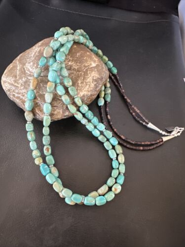 Royston Green Turquoise | Navajo Sterling Silver | Shell Heishi Necklace 32" | 16071