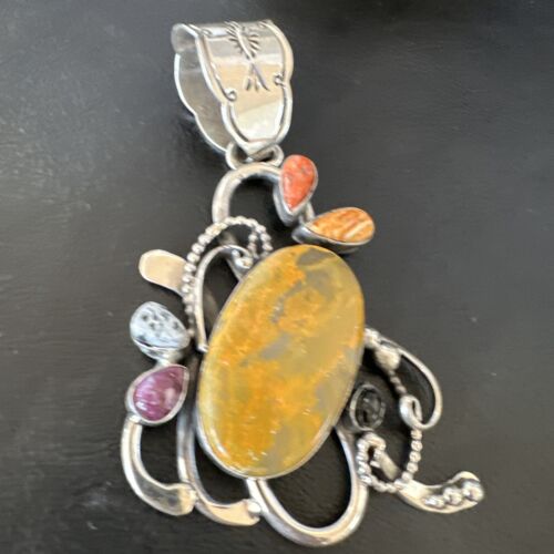 Navajo Sterling Silver Spiny Bumblebee Necklace Pendant | Multi-Stone | Authentic Native American Handmade | 16106