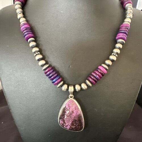 Navajo Purple Sugilite Pendant with Pearls | Sterling Silver Necklace | 21" | Authentic Native American Handmade | 10729