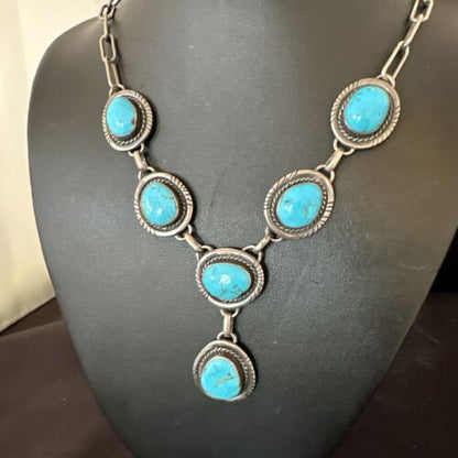 Navajo Lariat Necklace with Blue Kingman Turquoise | Sterling Silver | 26" | 15907
