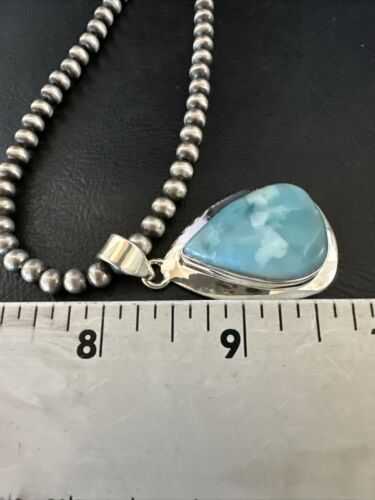 Navajo Blue Larimar Pendant Necklace | Sterling Silver Beads | Authentic Native American Handmade | 17569 - Masha USA