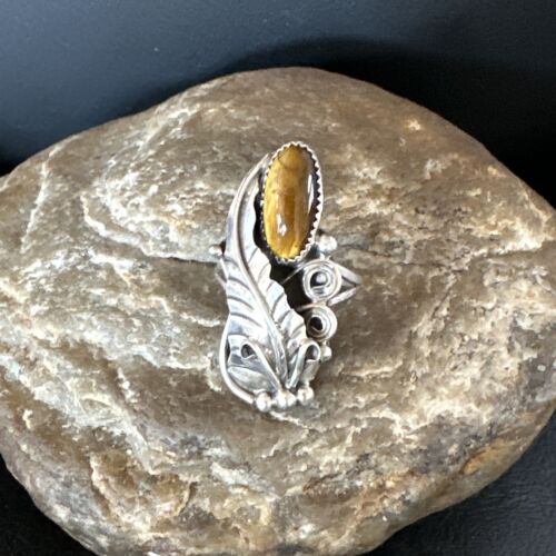 Navajo Coffee Tiger's Eye Ring | Sterling Silver | Sz 7 | Authentic Native American Handmade | 15408