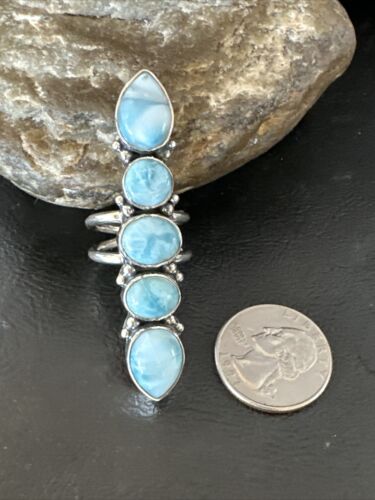 Navajo Blue Larimar Multi-Stone Ring | Authentic Native American Sterling Silver | Multi-Stone | Sz 7 | 15944