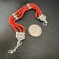 Women's Red Coral 3-Strand Bead Sterling Silver Bracelet 7.5" | Navajo Jewelry | 16468