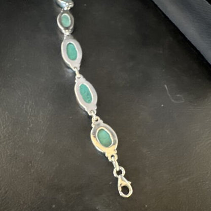 Navajo Blue Turquoise Link Bracelet | Sterling Silver | 8" | Authentic Native American Handmade | 15469