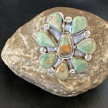 Navajo Green Turquoise Cluster Ring | Authentic Native American Sterling Silver | Multi-Stone | Sz 7 | 16858