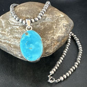 Navajo Blue Kingman Turquoise Pendant Necklace | Sterling Silver | 20" | Authentic Native American Handmade | 16995