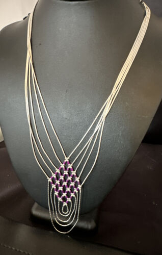 Navajo Crisscross Purple Sugilite Heishi Liquid Sterling Silver 5-Strand Necklace | 22" | 15879