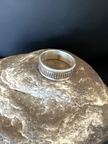 Navajo Men's Wedding Band | Stamped 14K Gold Sterling Silver Ring | Sz 9.5 | Authentic Native American Handmade | 15461