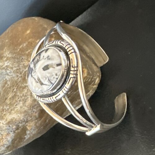 Women's White Buffalo Turquoise Cuff Bracelet | Navajo Sterling Silver | Authentic Native American Handmade | 16249