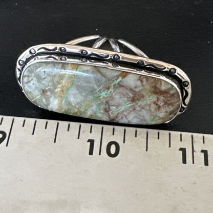Navajo Ribbon Boulder Green Turquoise Ring | Sterling Silver | Sz 8 | Authentic Native American Handmade | 16383