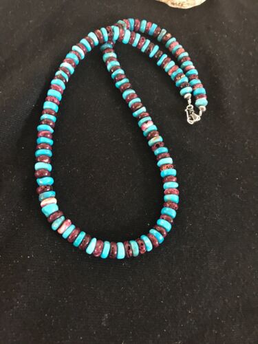 USA Navajo Indian Purple Spiny Oyster Turquoise Bead Sterling Necklace | 20" | 8032 - Masha USA