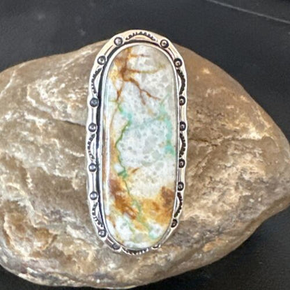Navajo Ribbon Boulder Green Turquoise Ring | Sterling Silver | Sz 10 | 16270