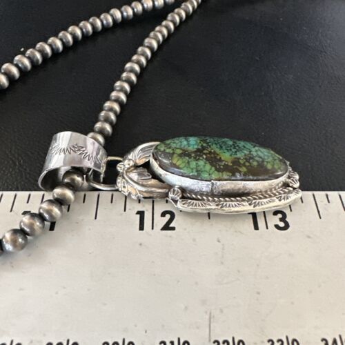Navajo Blue Spiderweb Turquoise Pendant Necklace | Sterling Silver Pearls | Authentic Native American Handmade | 15094