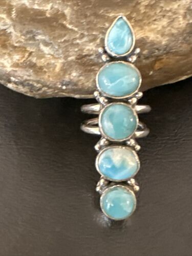 Navajo Blue Larimar Multi-Stone Ring | Authentic Native American Sterling Silver | Multi-Stone | Sz 6.5 | 15981