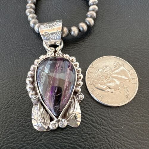 Navajo Pearls Purple Sugilite Pendant Necklace | Sterling Silver Beads | Authentic Native American Handmade | 16462