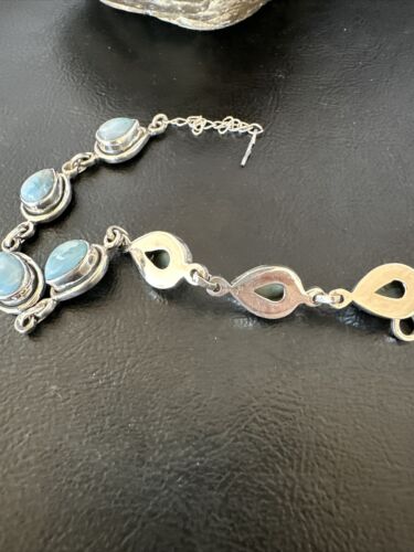 Navajo Blue Larimar Link Bracelet | Sterling Silver | 8" | Authentic Native American Handmade | 16083