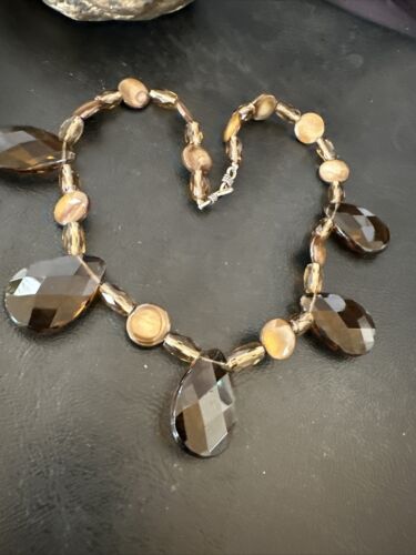 Navajo Smokey Quartz Teardrop Necklace | Sterling Silver | Authentic Native American Handmade | 17495
