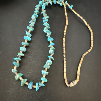 Navajo Kingman Turquoise Shell Necklace | Sterling Silver | 28" | Authentic Native American Handmade | 17400