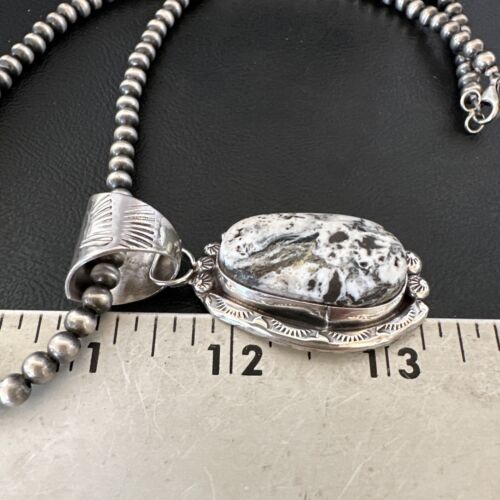 Men's White Buffalo Turquoise Pendant Necklace | Navajo Pearl Sterling Silver | 17037