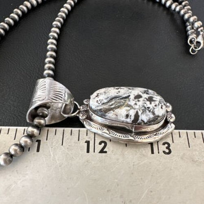 Men's White Buffalo Turquoise Pendant Necklace | Navajo Pearl Sterling Silver | 17037