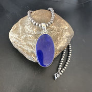 Navajo Blue Lapis Pendant with Pearls | Sterling Silver Necklace | 20" | Authentic Native American Handmade | 16668