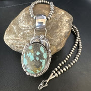 Men's Blue #8 Turquoise Pendant Necklace | Navajo Sterling Silver | Authentic Native American Handmade | 14974