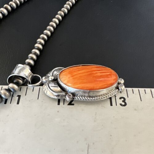 Navajo Orange Spiny Oyster Pendant Necklace | Sterling Silver | Authentic Native American Handmade | 15627