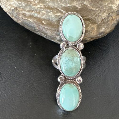 Navajo Blue Dry Creek Turquoise Multi-Stone Ring | Authentic Native American Sterling Silver | Sz 10.5 | 16729