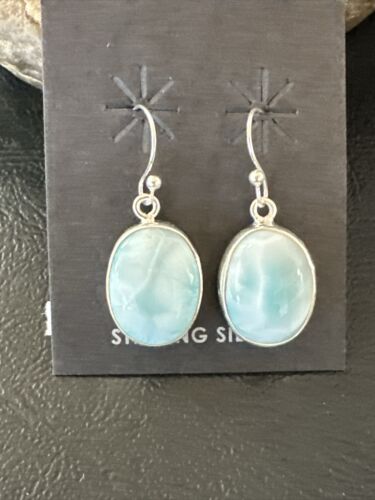 Navajo Blue Larimar Dangle Earrings | Sterling Silver | Authentic Native American Handmade | 17300