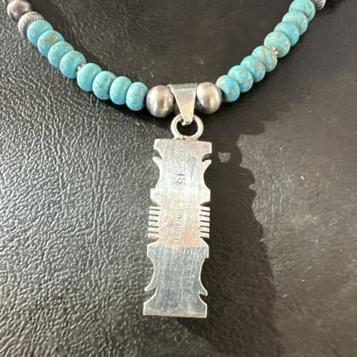 Men's and Women's Turquoise #8 Inlay Pendant Necklace | Navajo Sterling Silver | Authentic Native American Handmade | 17075