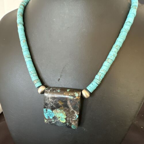 Navajo SpiderWeb Turquoise Heishi Pearls Necklace | Sterling Silver | 20" | Authentic Native American Handmade | 17092 - Masha USA
