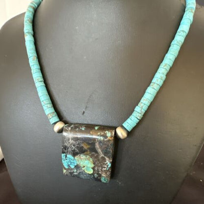 Navajo SpiderWeb Turquoise Heishi Pearls Necklace | Sterling Silver | 20" | Authentic Native American Handmade | 17092 - Masha USA