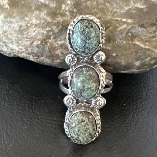 Navajo Blue Spiderweb Turquoise Multi-Stone Ring | Authentic Native American Sterling Silver | Sz 9.5 | 16708