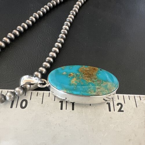 Blue Kingman Turquoise Pendant | Navajo Pearls | Sterling Silver Necklace 20" | 16688