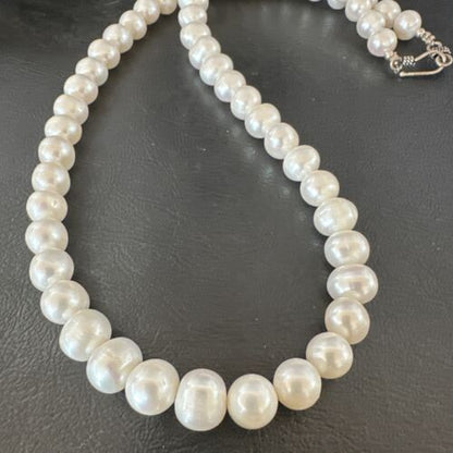 Handmade White Freshwater Pearl Bead Necklace | Sterling Silver | 21" | 17368