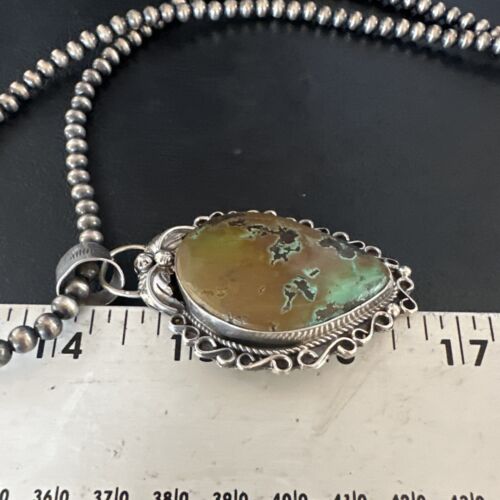 Navajo Mint Green Turquoise Pendant Necklace | Sterling Silver | Authentic Native American Handmade | 15034