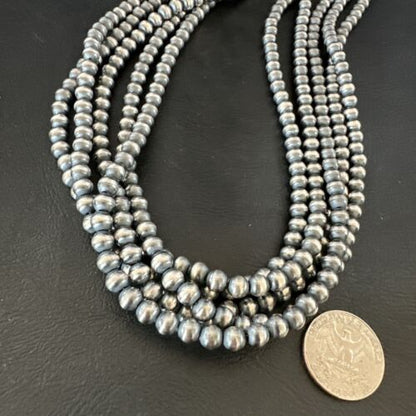6mm Sterling Silver | Navajo Pearls Necklace | 5 Strand | 20” Authentic Native American | 17473
