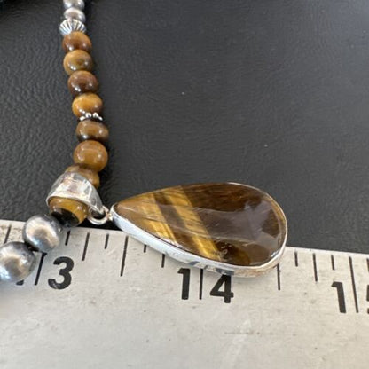 Southwestern Coffee Brown Tiger's Eye Pendant Necklace | Sterling Silver | 15863